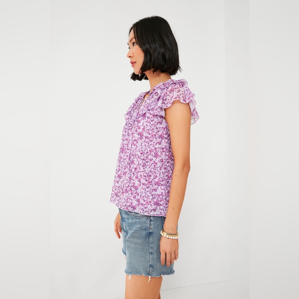 Draper James Floral Ruffle Purple Top Size Large - Picture 4 of 9